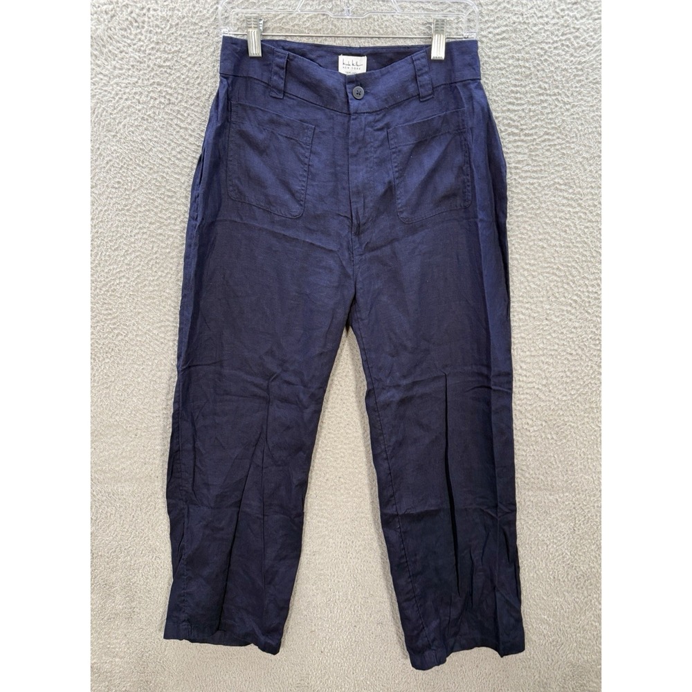 Nicole Miller Pants Womens 6 Blue 100% Linen Lightweight Coastal Nautical Preppy